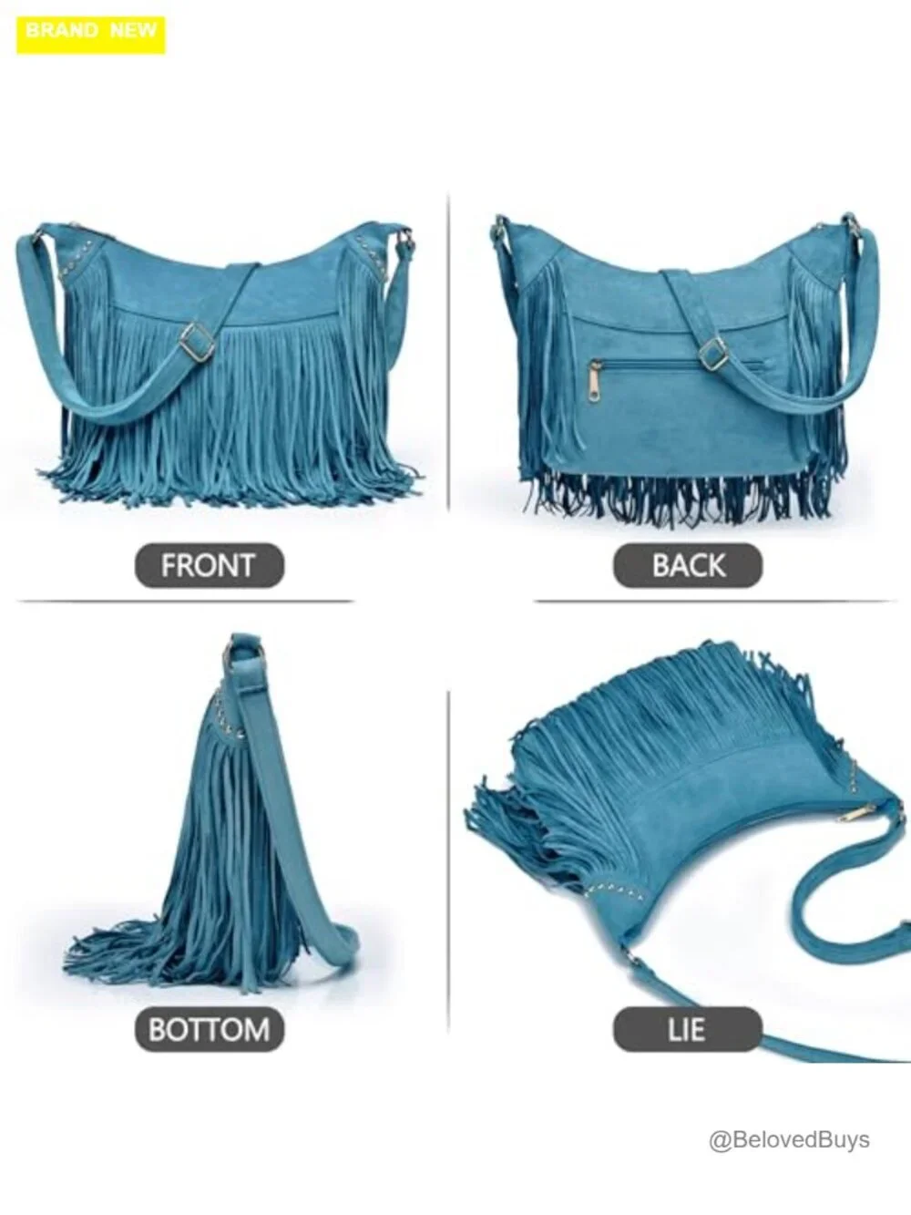 Vintage Suede Fringe Hobo Bag Tassel Crossbody Shoulder Purse Boho Western